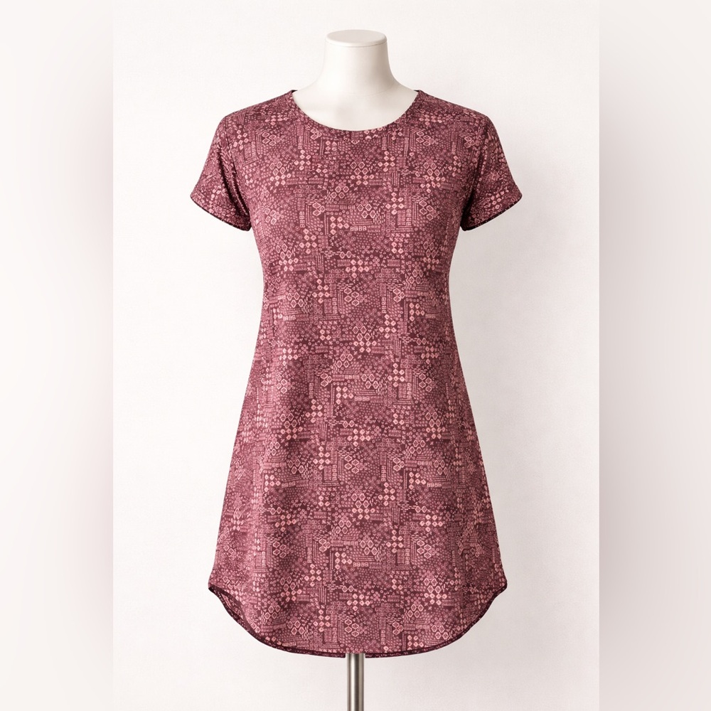 Wonderly Studio Burgundy Tribal Print Tunic Dress L | Boho Casual Stretch